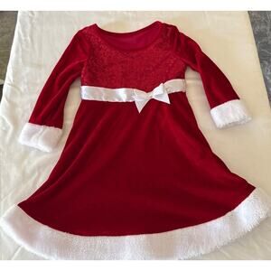 #17 - Red velvet, white fur trim sequin bodice look, satin sash bow, Santa style